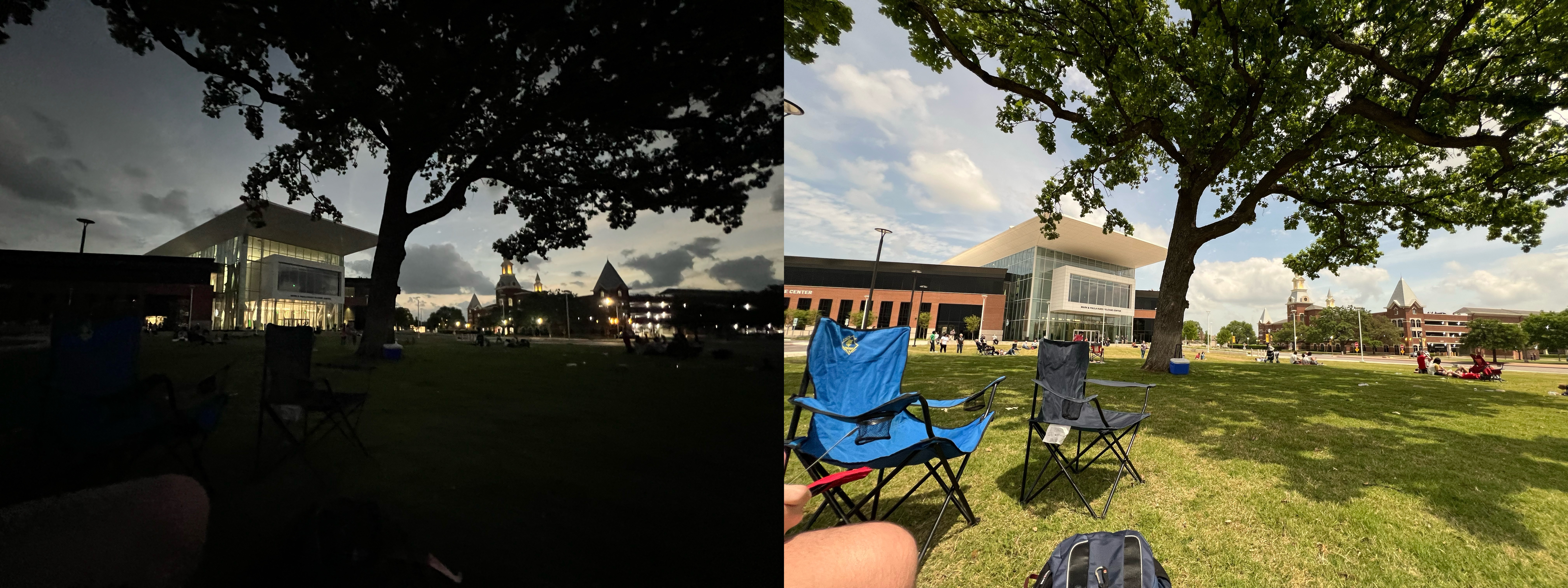 Ambient lighting comparison, before vs during totality